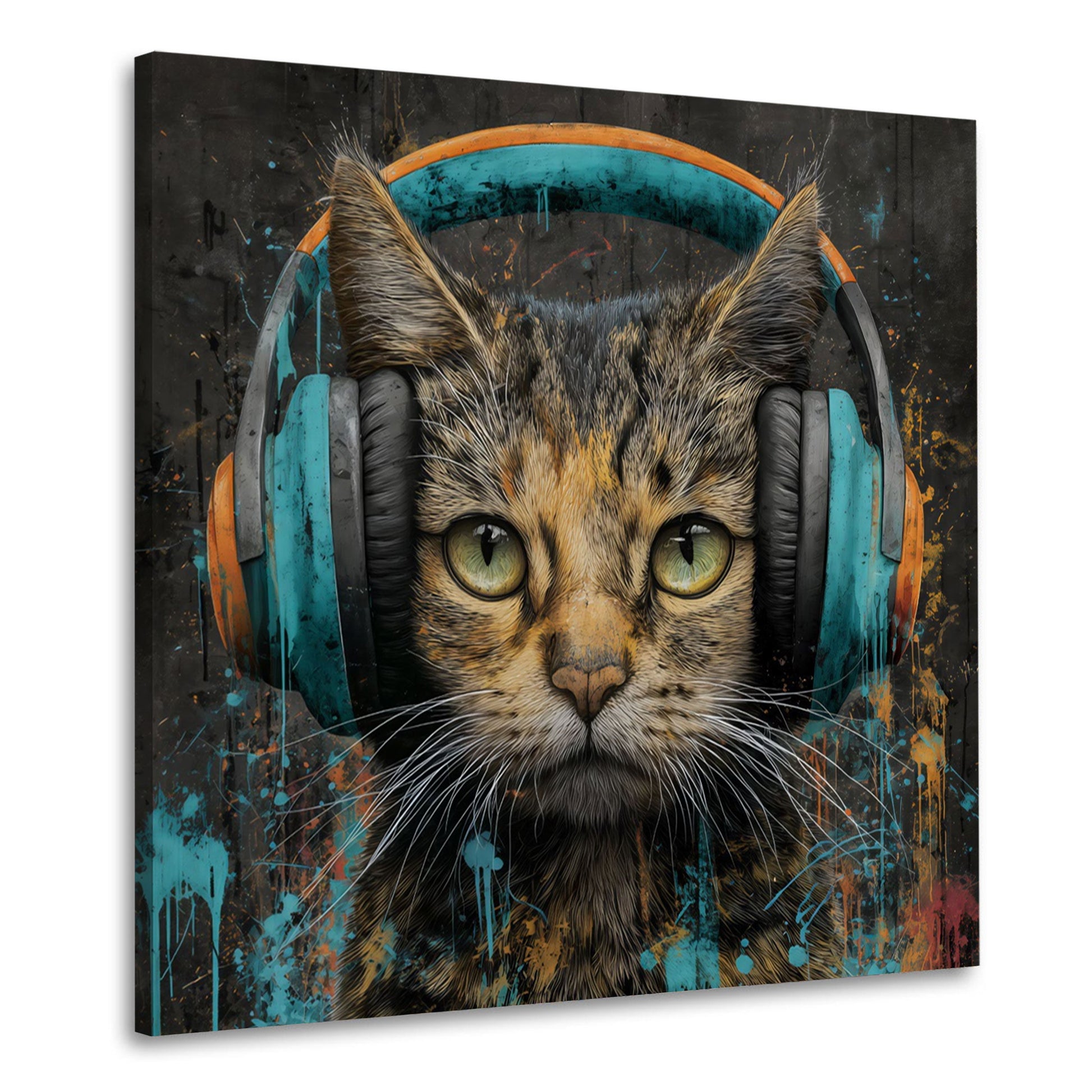 Coole Katze mit Musik-Graffiti in Pastelltönen Wandbild