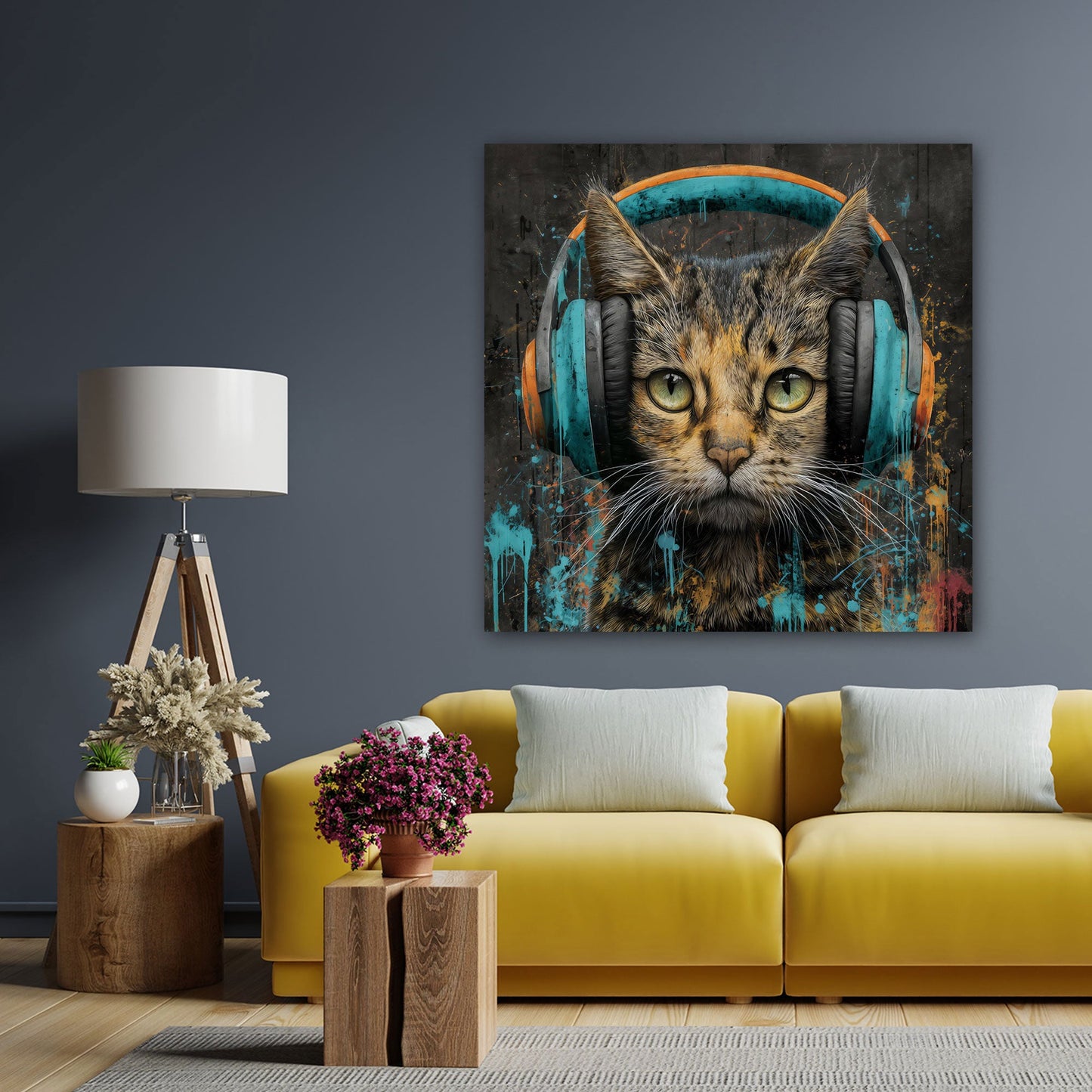 Coole Katze mit Musik-Graffiti in Pastelltönen Wandbild