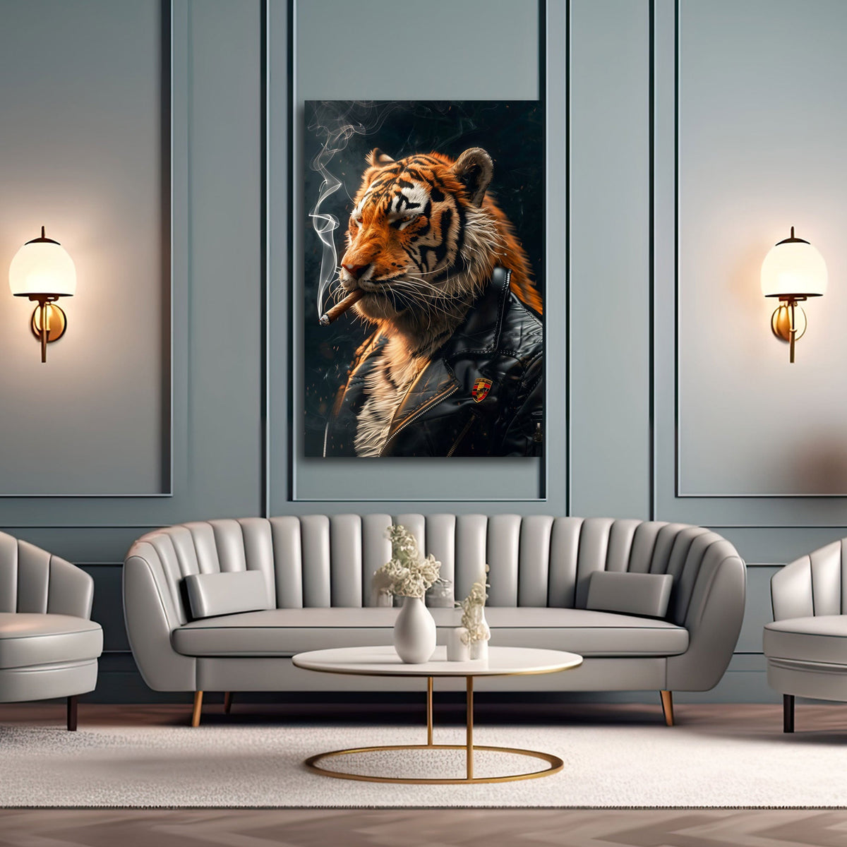 Tier Wandbild im Hochformat an einer Wohnraumwand
