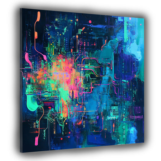 Abstrakt Cyberpunk Neon Farben Digitale Struktur Wandbild