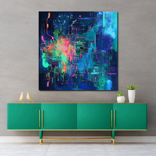 Abstrakt Cyberpunk Neon Farben Digitale Struktur Wandbild