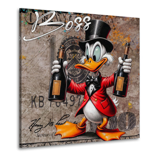 Dagobert Boss Pop Art mit Champagner Cartoon Wandbild
