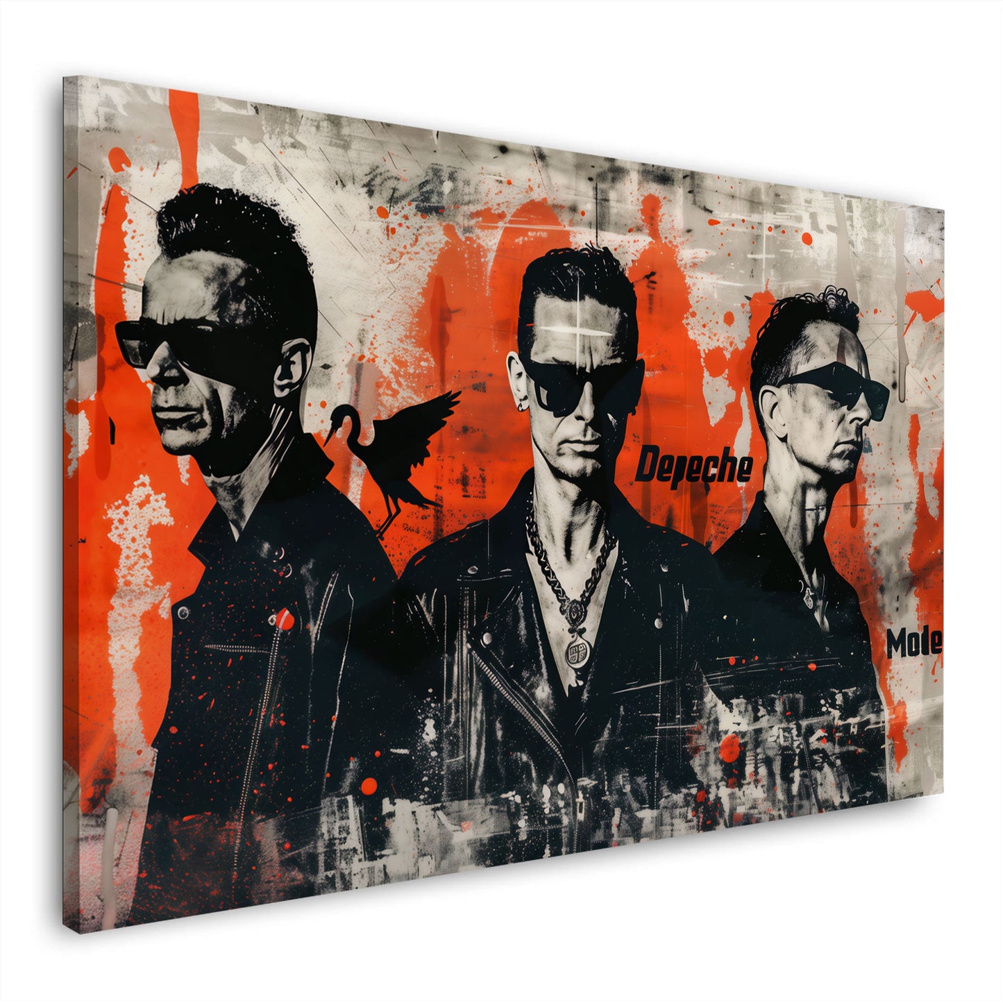 Depeche Mode Band Porträt schwarz orange Lederjacken Wandbild