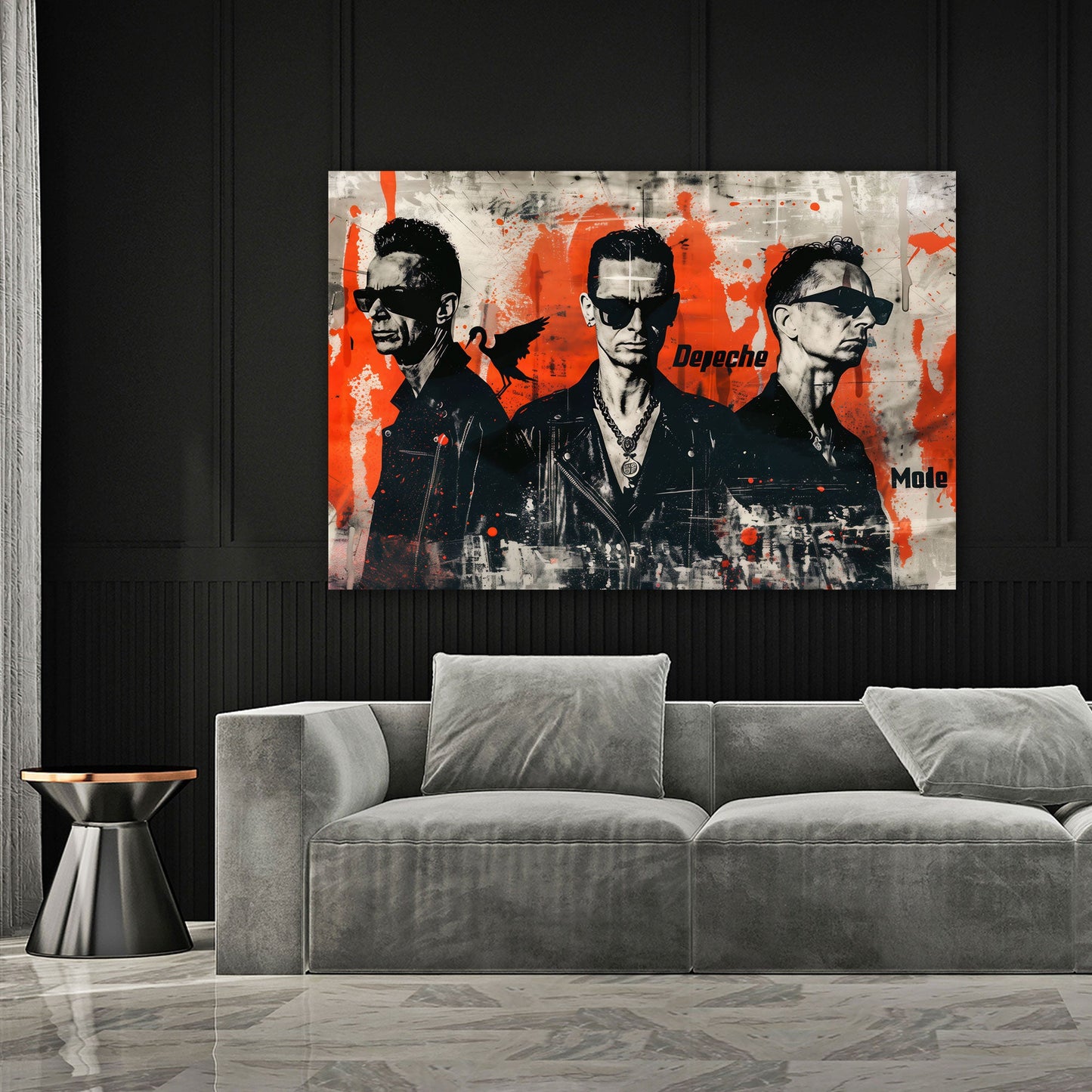 Depeche Mode Band Porträt schwarz orange Lederjacken Wandbild