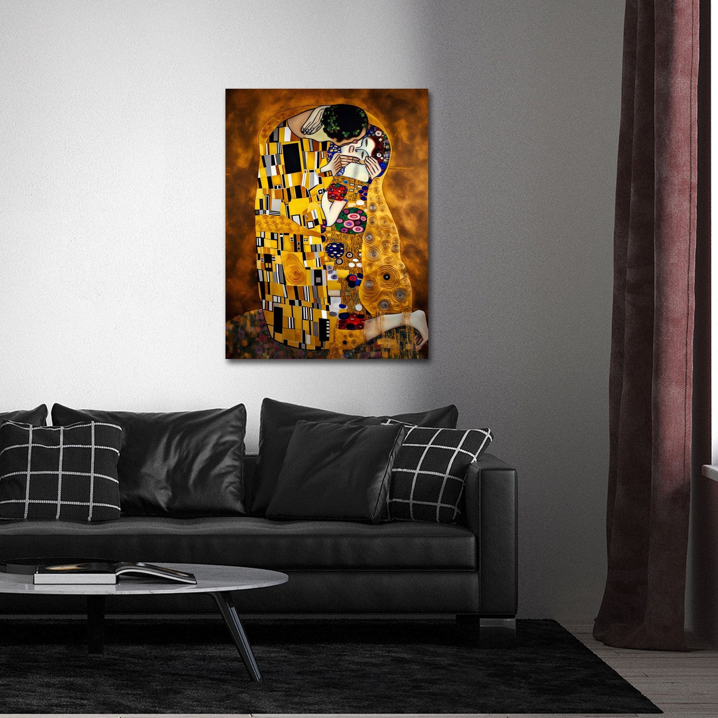 Der Kuss in goldener Ornamentkunst voller Liebe Wandbild