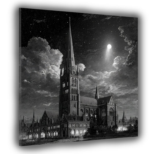 Dom Schwerin schwarz weiß Vollmond Gotik Wandbild