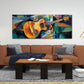 Drei blaue Gitarren an der Wand Panorama Wandbild