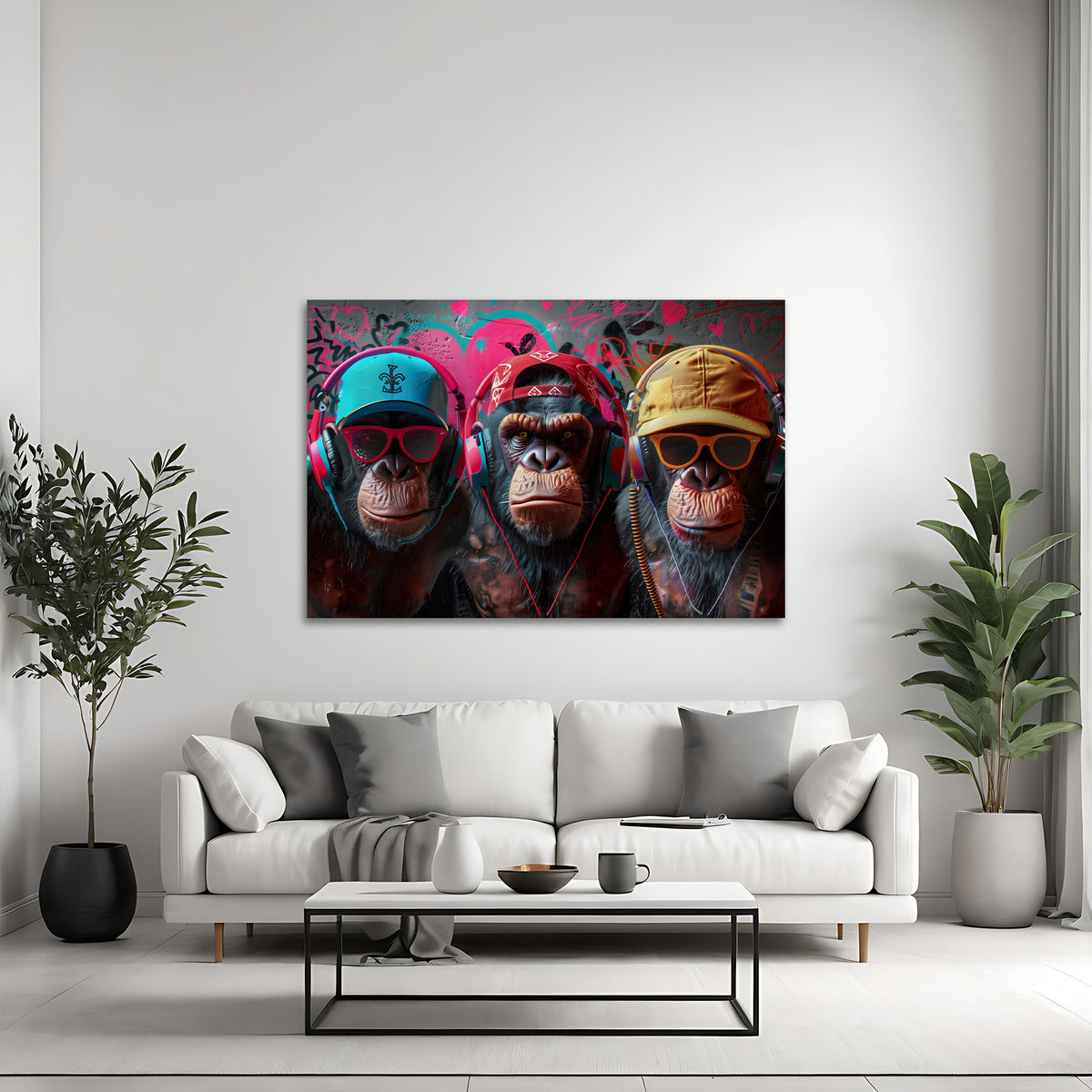 Drei coole Affen Panorama in Pastelltönen Wandbild