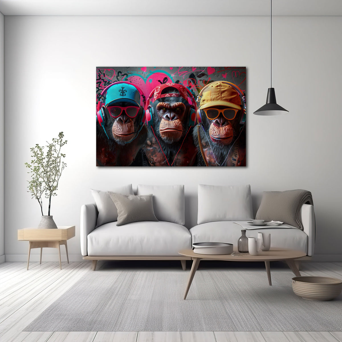 Drei coole Affen Panorama in Pastelltönen Wandbild