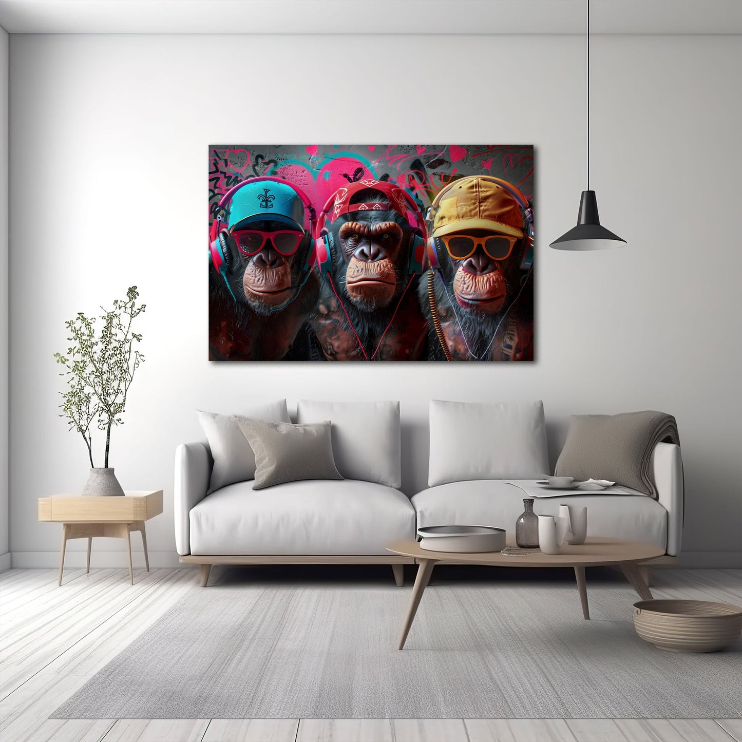 Drei coole Affen Panorama in Pastelltönen Wandbild