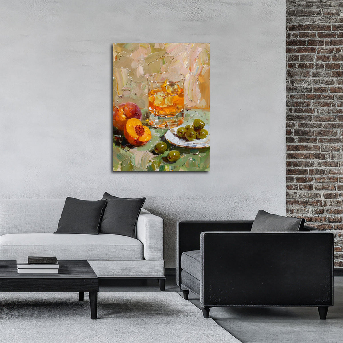 Stillleben Wandbild im Hochformat an einer Wohnraumwand