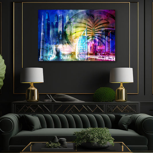 Dubai Pop Art Skyline Burj Khalifa Architektur Wandbild