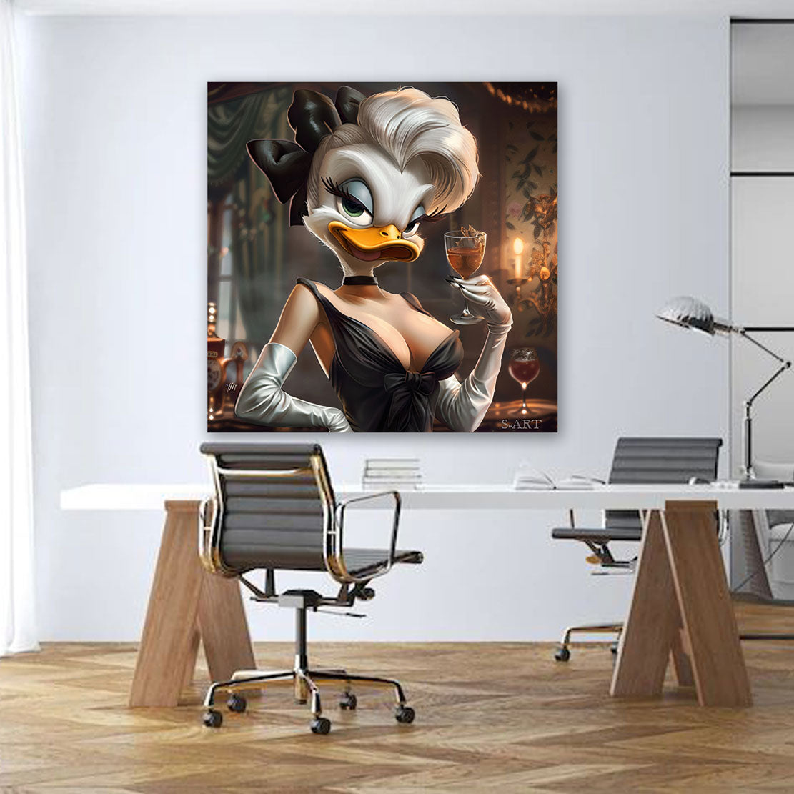 Duck elegante Dame im Cocktail Kleid Luxus Bar Stil Wandbild