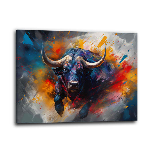 Dynamischer Stier Farbspritzer Explosion Wandbild