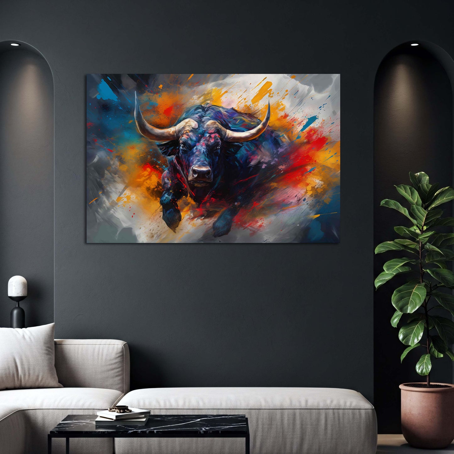Dynamischer Stier Farbspritzer Explosion Wandbild