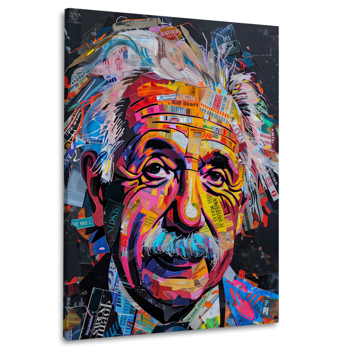 Einstein als bunte Collage im Pop Art Stil Wandbild im Hochformat