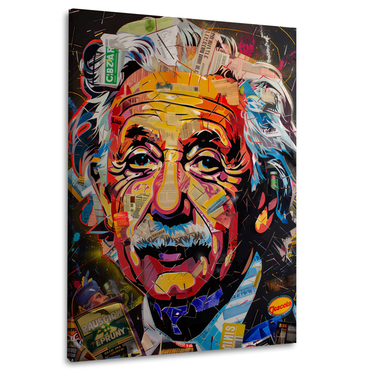 Einstein Collage in kräftigen Farben Wandbild im Hochformat