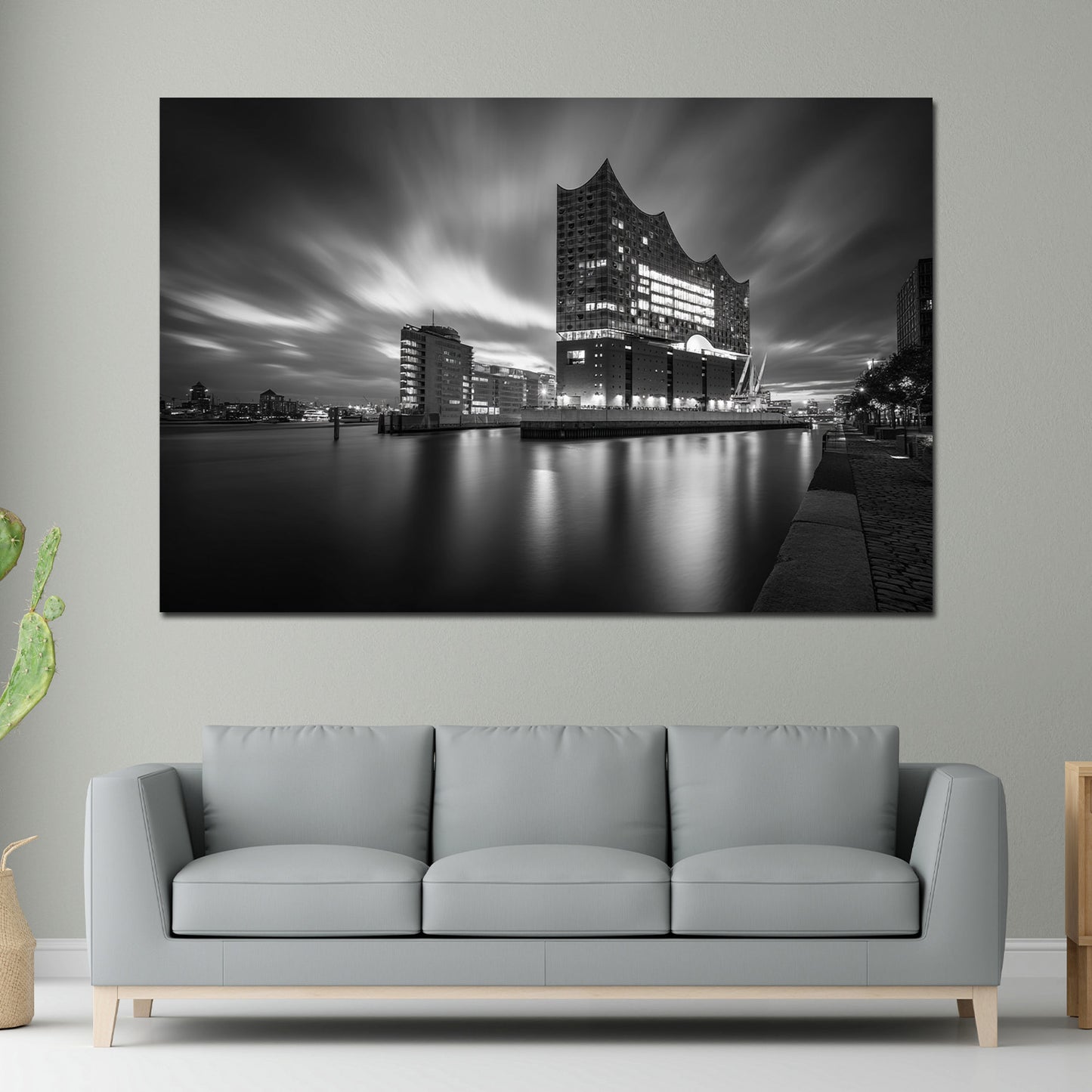 Elbphilharmonie Hamburg schwarz weiß Langzeitbelichtung Wandbild