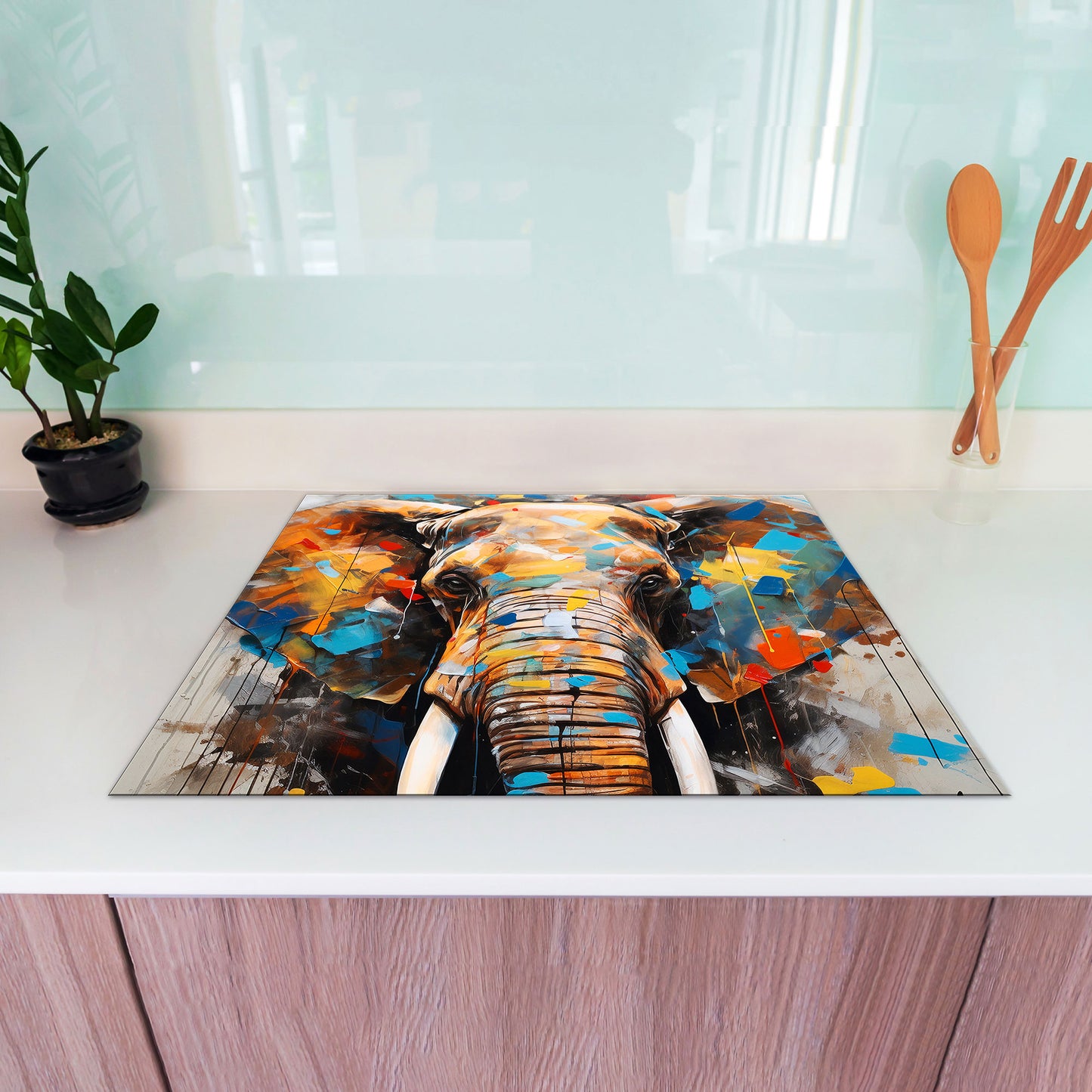 Elefant abstrakt Herdabdeckplatte Induktionsschutz für Ceranfeld & Küche Deko