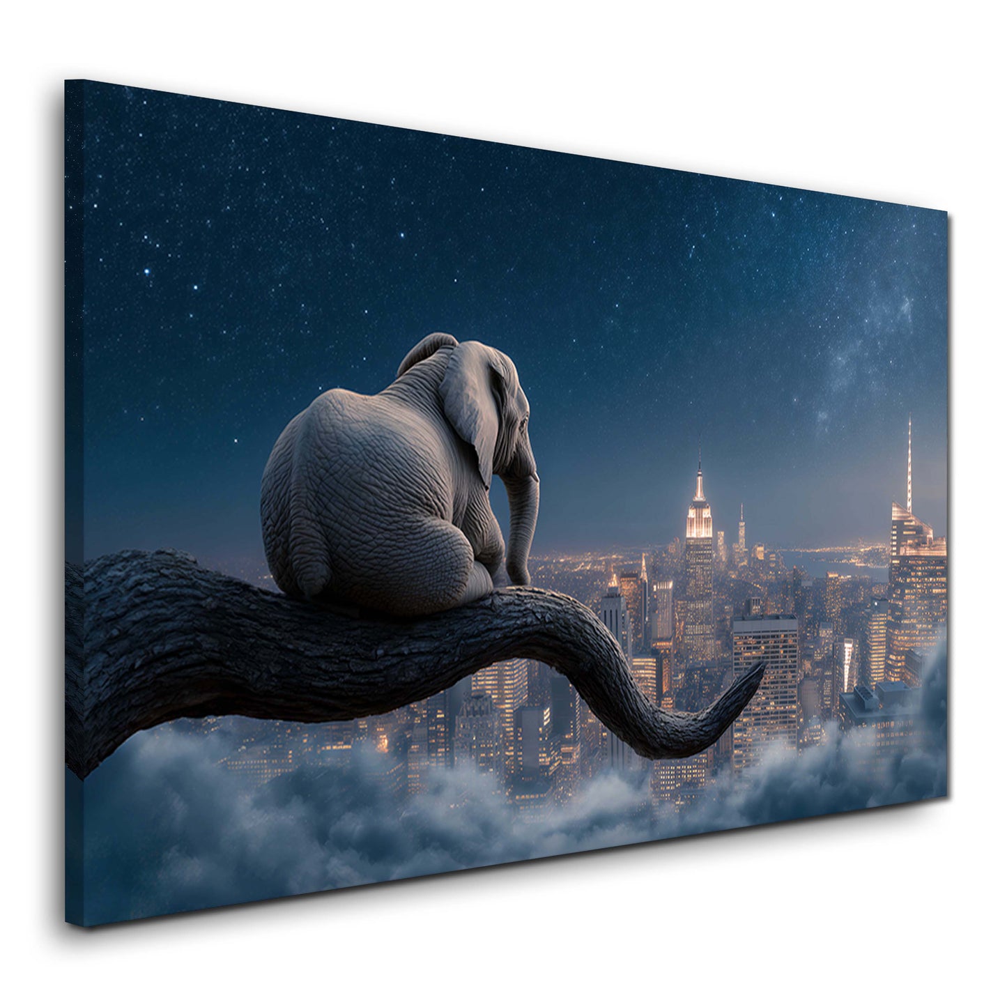 Elefant auf Ast über der Skyline von New York Wandbild