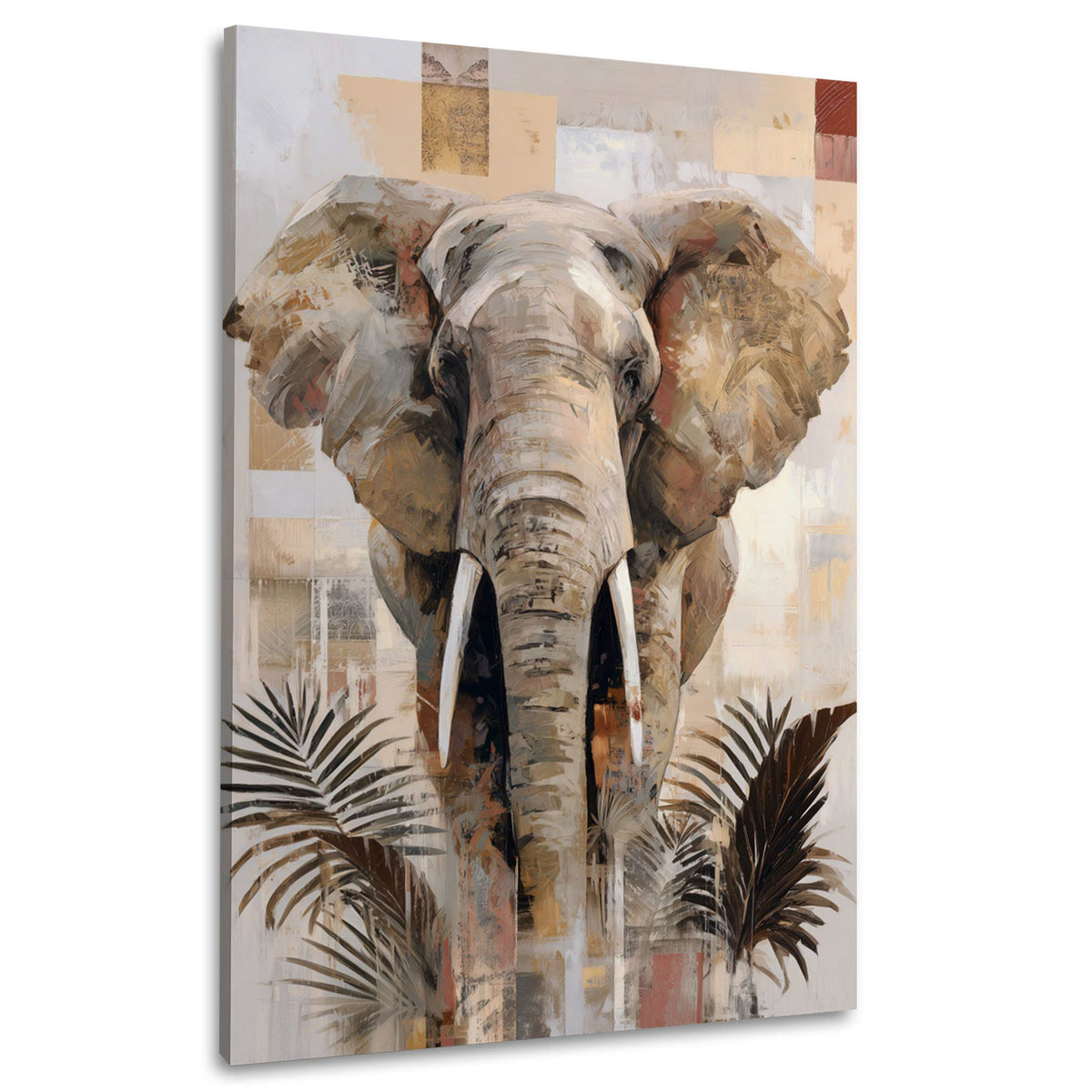 Elefant im Boho-Stil mit Palmen – Wandbild