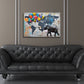 Elefant mit Ballons vor Weltkarte als Street Art Wandbild
