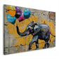 Elefant mit Luftballons vor gelber Wand Street Art Wandbild