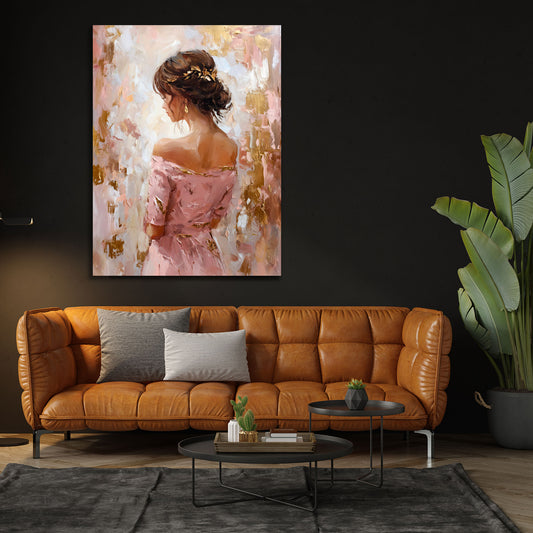 Elegante Frau Rückenansicht rosa Kleid Kunst Wandbild