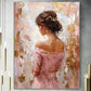 Elegante Frau Rückenansicht rosa Kleid Kunst Wandbild