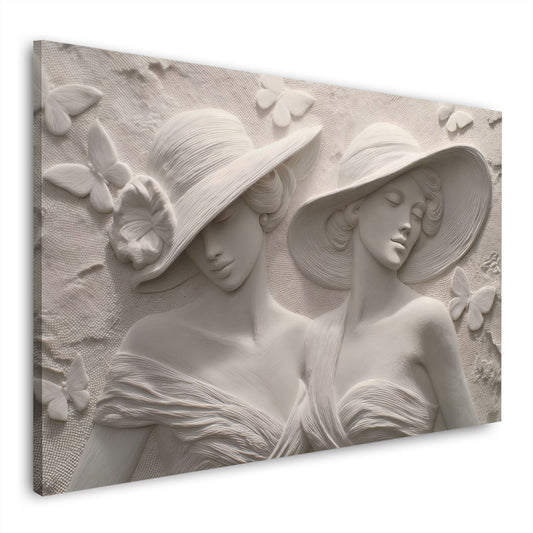 Elegante Frauen mit Hüten Schmetterlinge Relief Wandbild