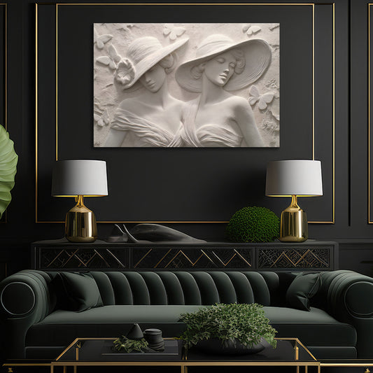 Elegante Frauen mit Hüten Schmetterlinge Relief Wandbild
