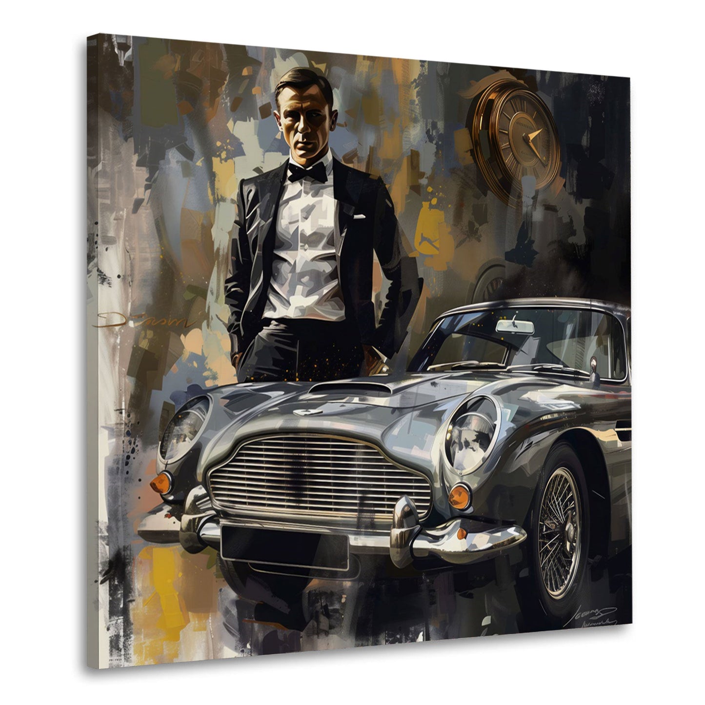 Eleganter Agent im Bond-Stil mit modernem Oldtimer Wandbild