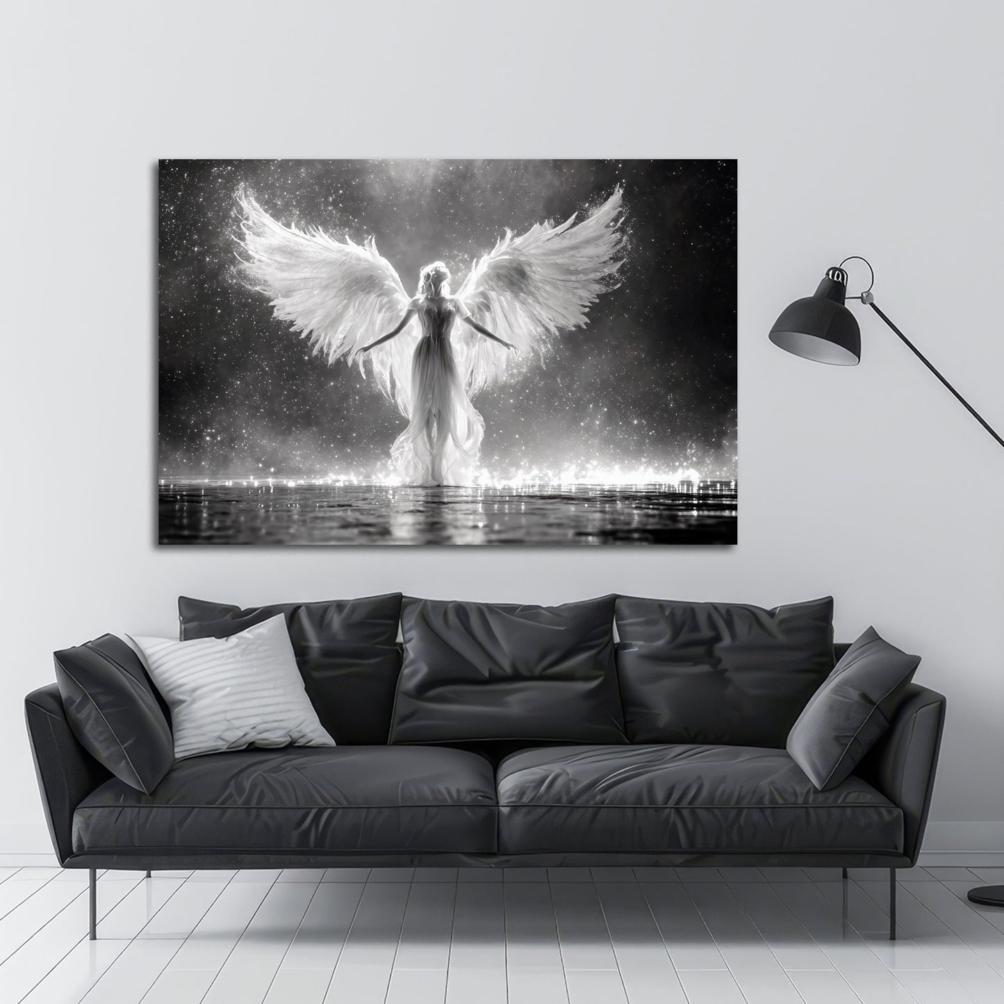 Engel Flügel Licht schwarz weiß Himmel mystisch Wandbild