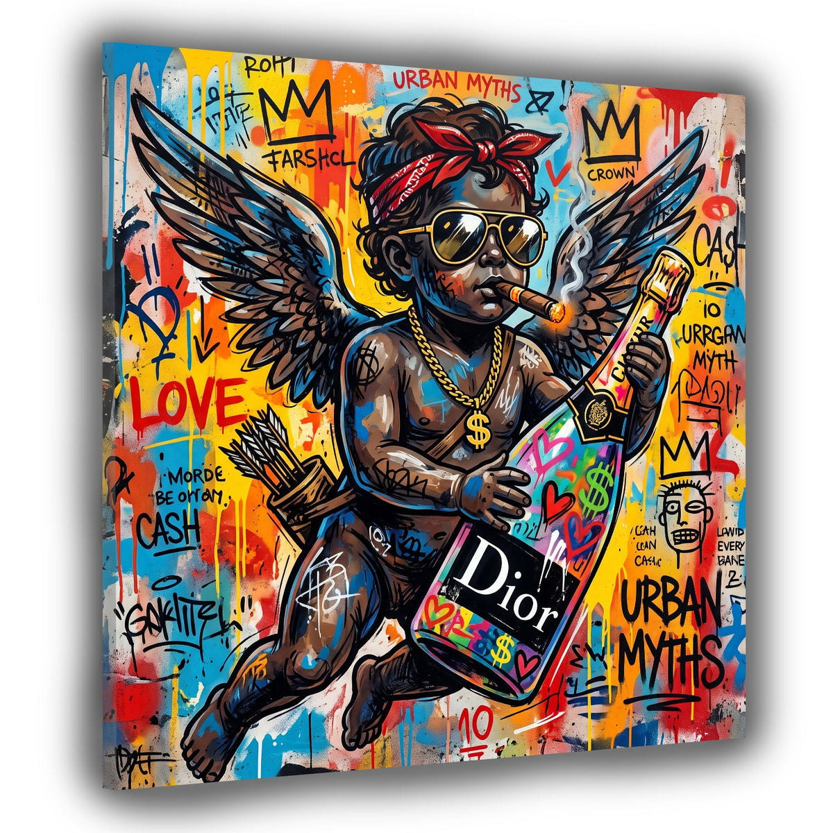 Engel mit Sonnenbrille und Champagnerflasche Love Pop Art Wandbild