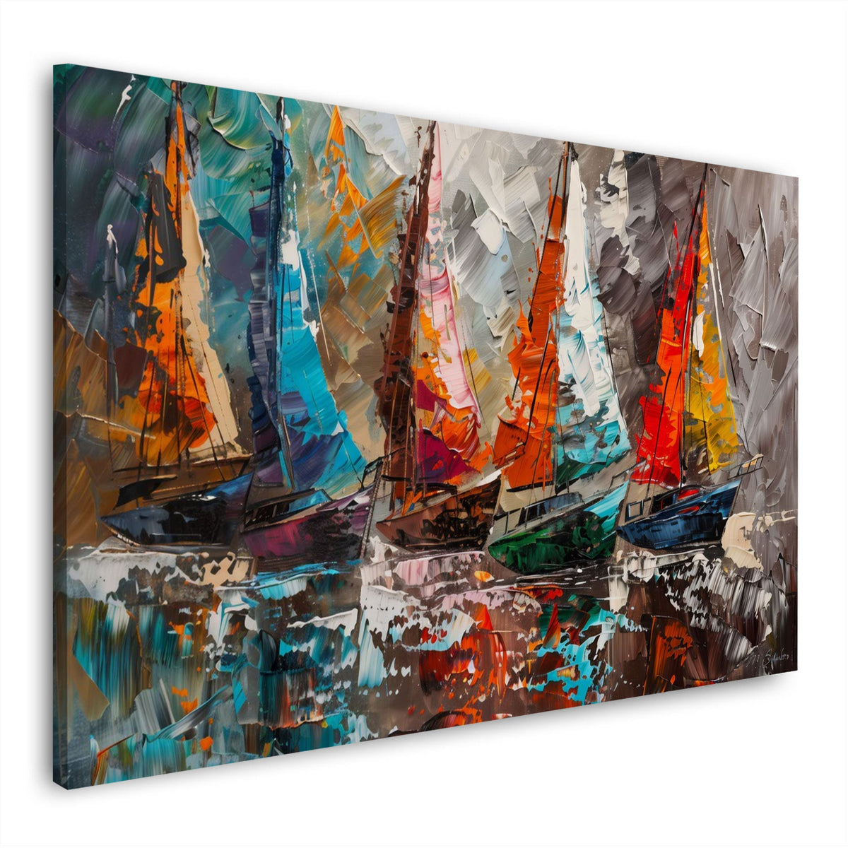 Farbenfrohe Segelregatta Wandbild im Querformat