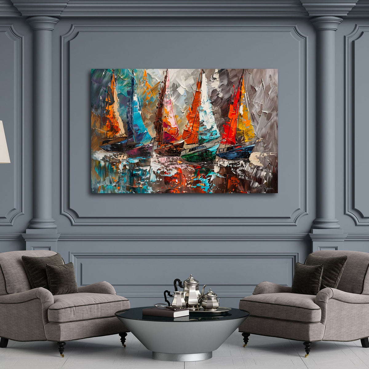 Maritimes Wandbild im Querformat an einer Wohnraumwand