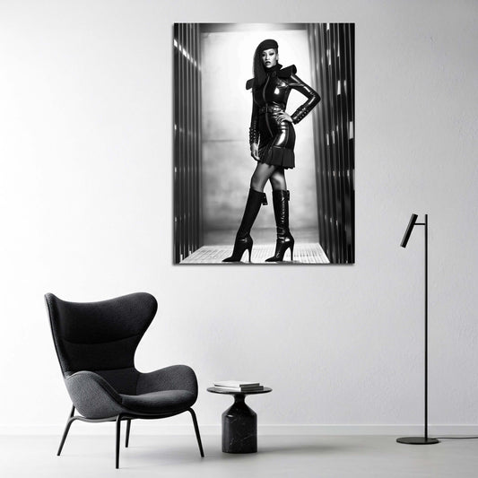 Fashion Fotografie Frau Latex Outfit schwarz weiß Wandbild