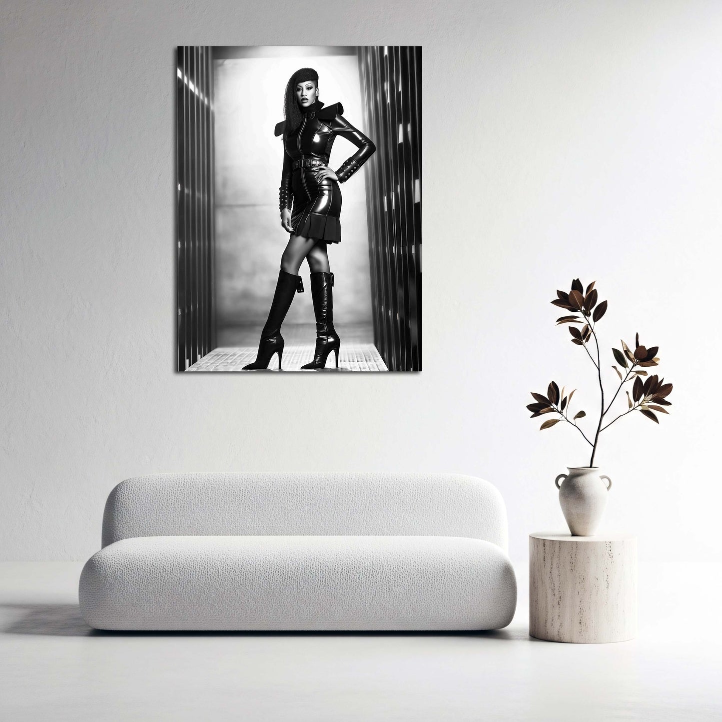 Fashion Fotografie Frau Latex Outfit schwarz weiß Wandbild