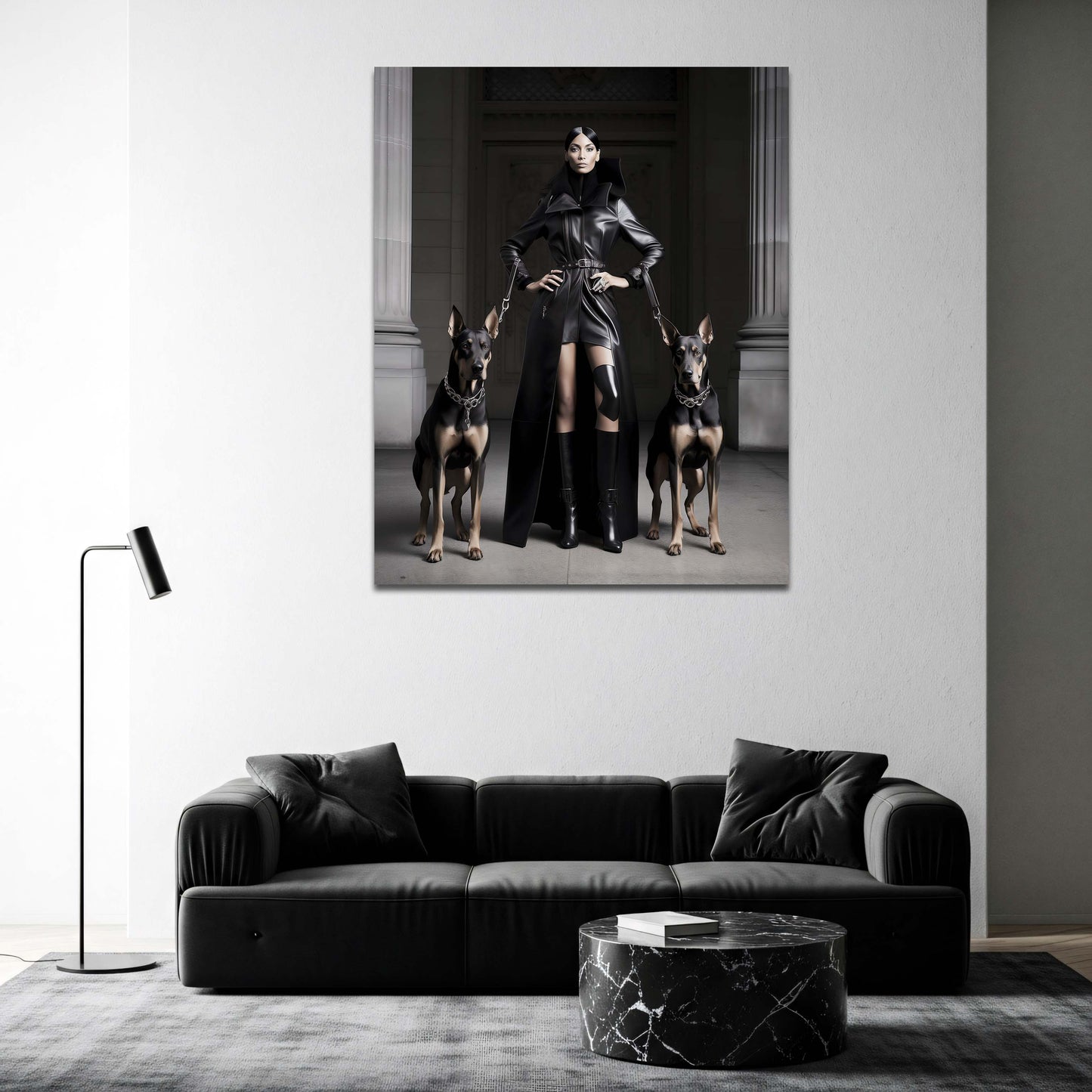 Fashion Frau Dobermänner Dominanz Stil Wandbild