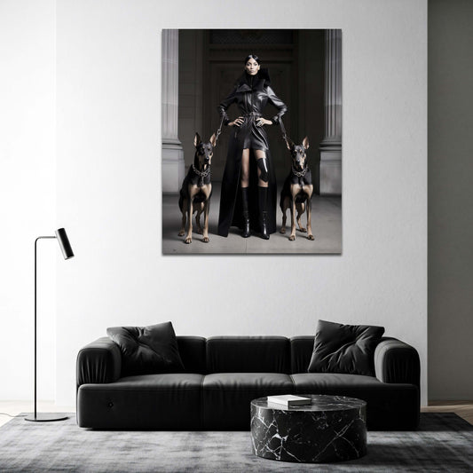 Fashion Frau Dobermänner Dominanz Stil Wandbild