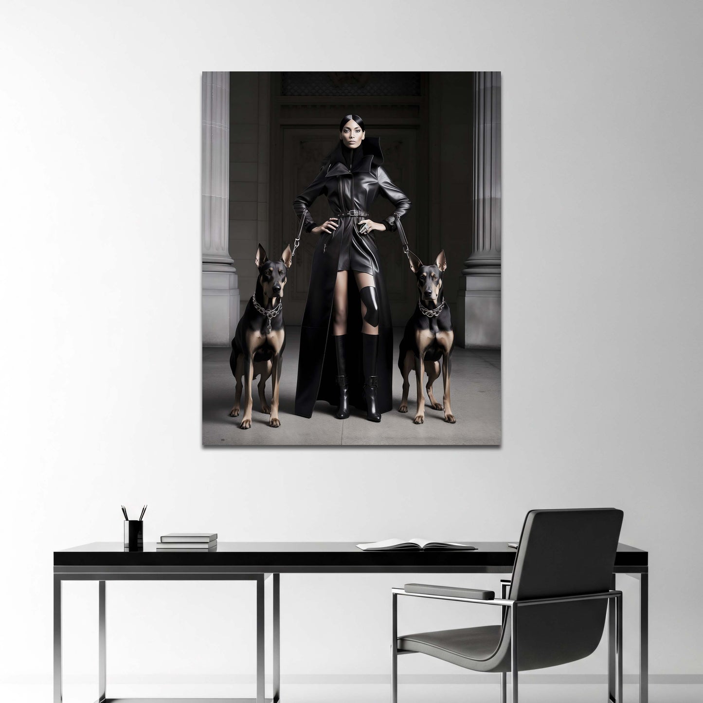 Fashion Frau Dobermänner Dominanz Stil Wandbild