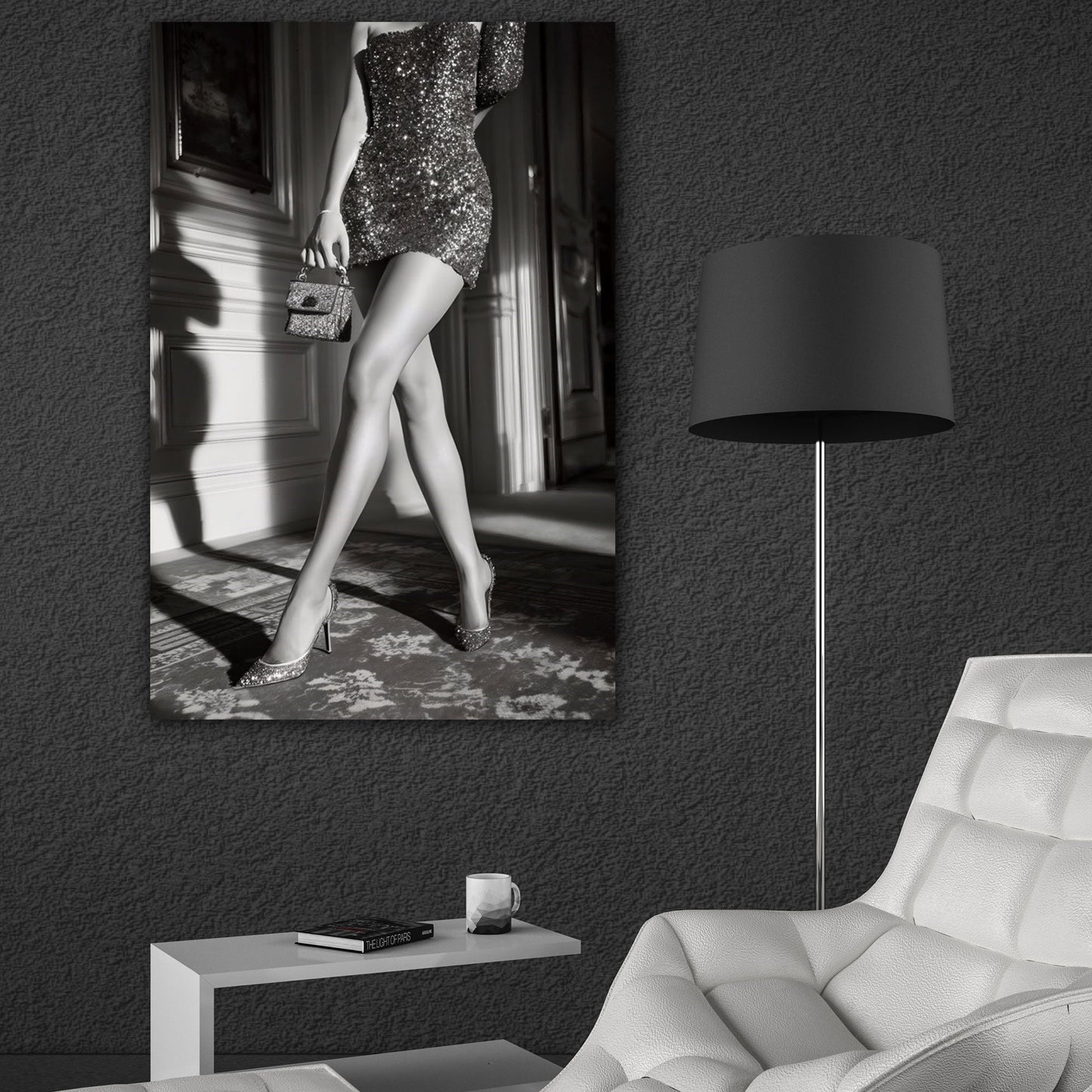 Fashion Frau mit Leopard in Schwarz-Weiß Wandbild
