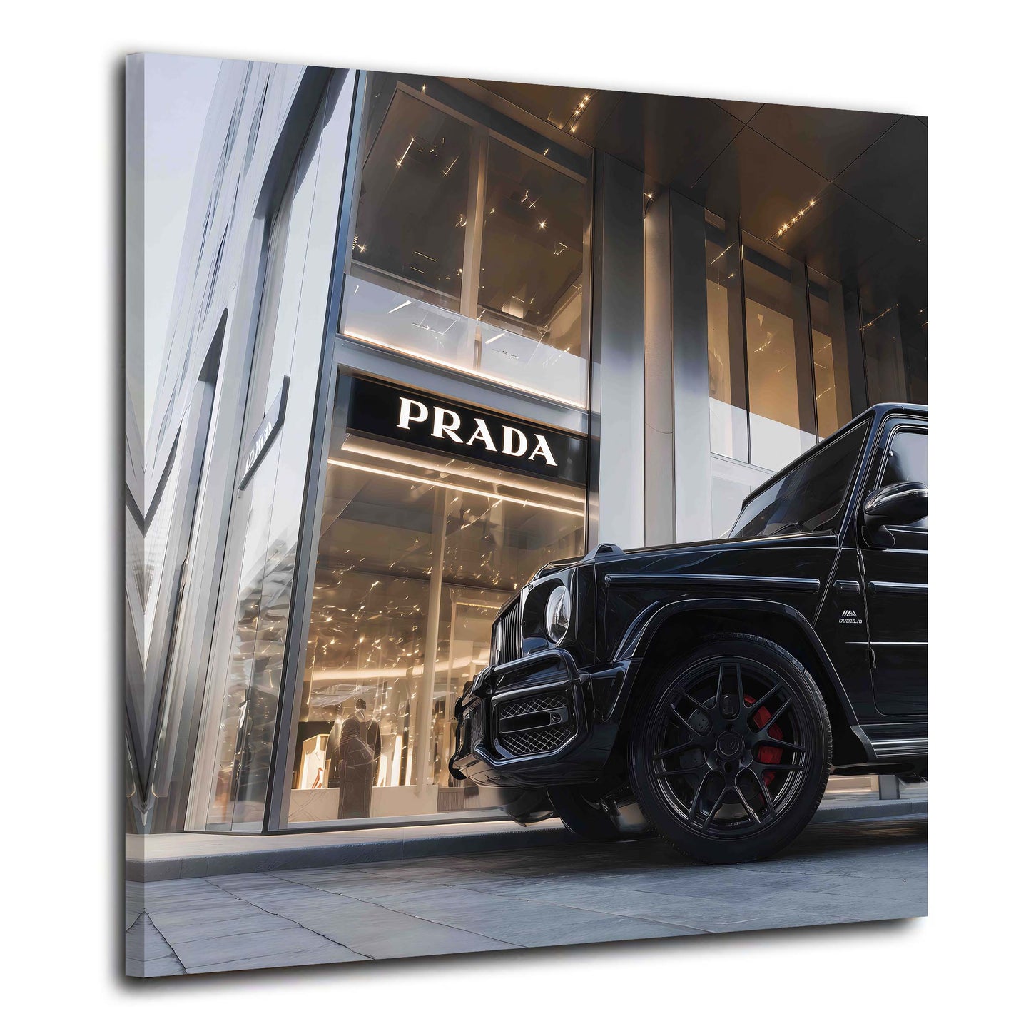 Fashion Store und Luxus Auto G-Klasse auf modernem Wandbild