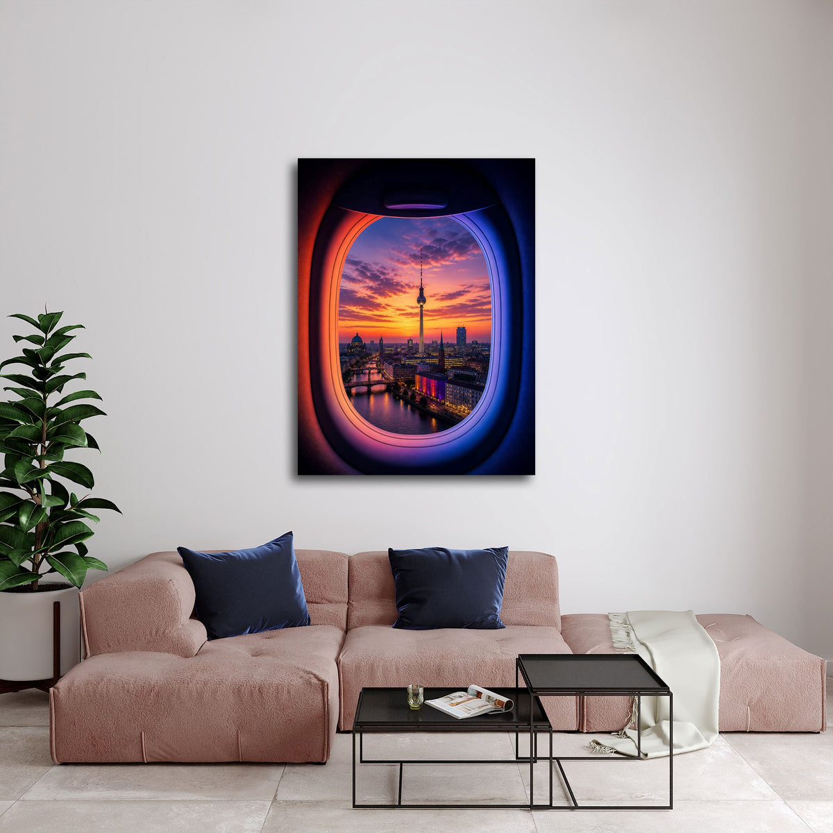 Berlin Wandbild mit Fernsehturm über einem Sofa im Wohnraum
