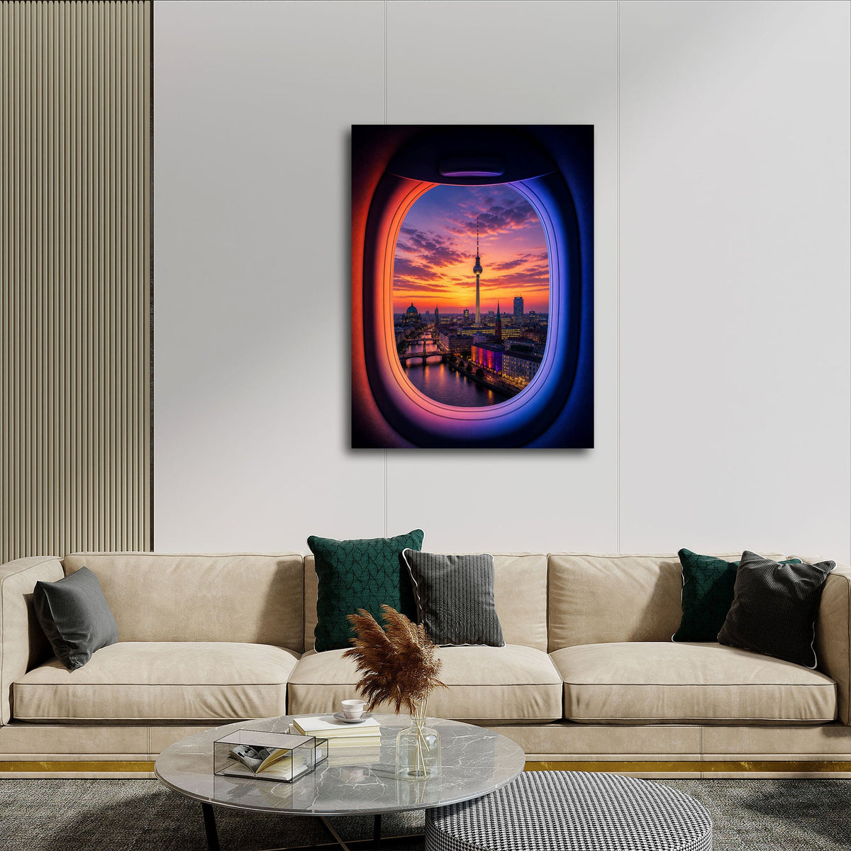 Städte Wandbild im Hochformat an einer Wohnraumwand