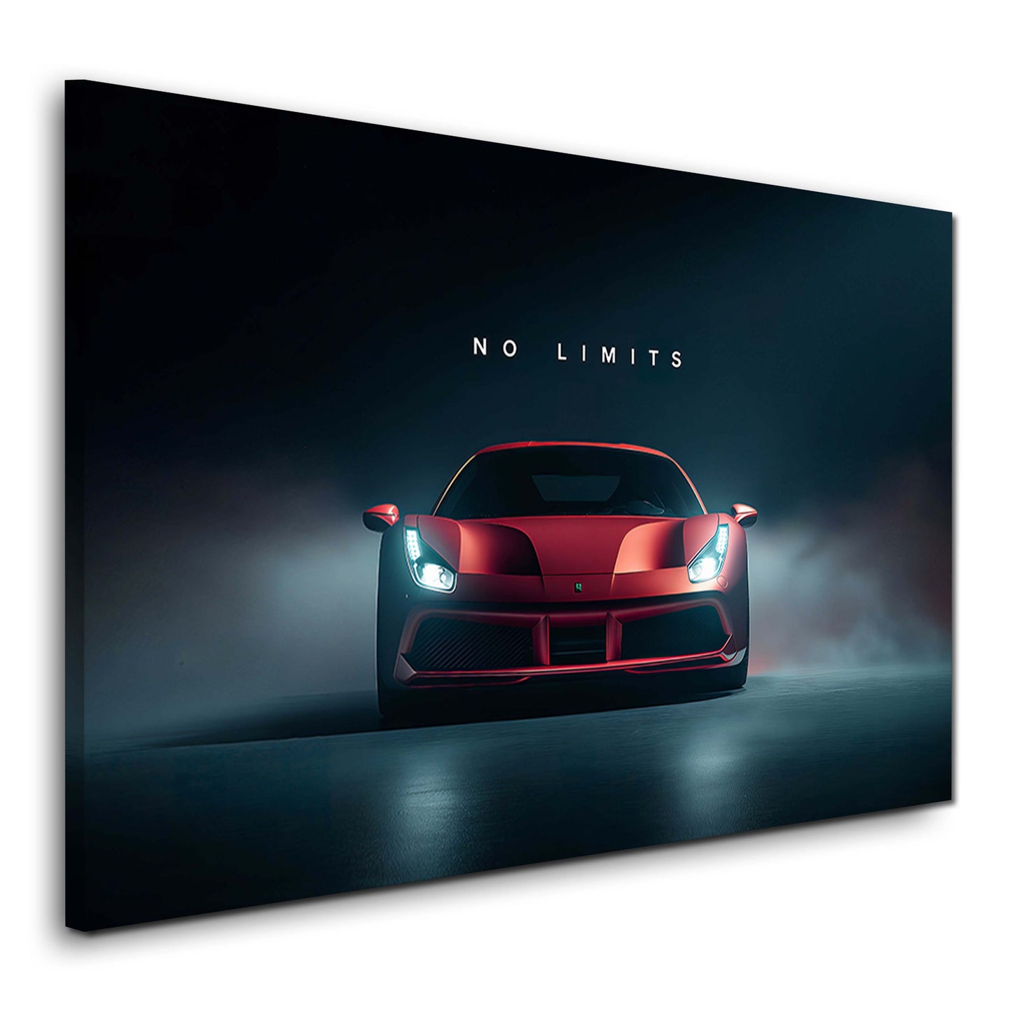 Ferrari No Limits rot frontal im dramatischen Licht Wandbild