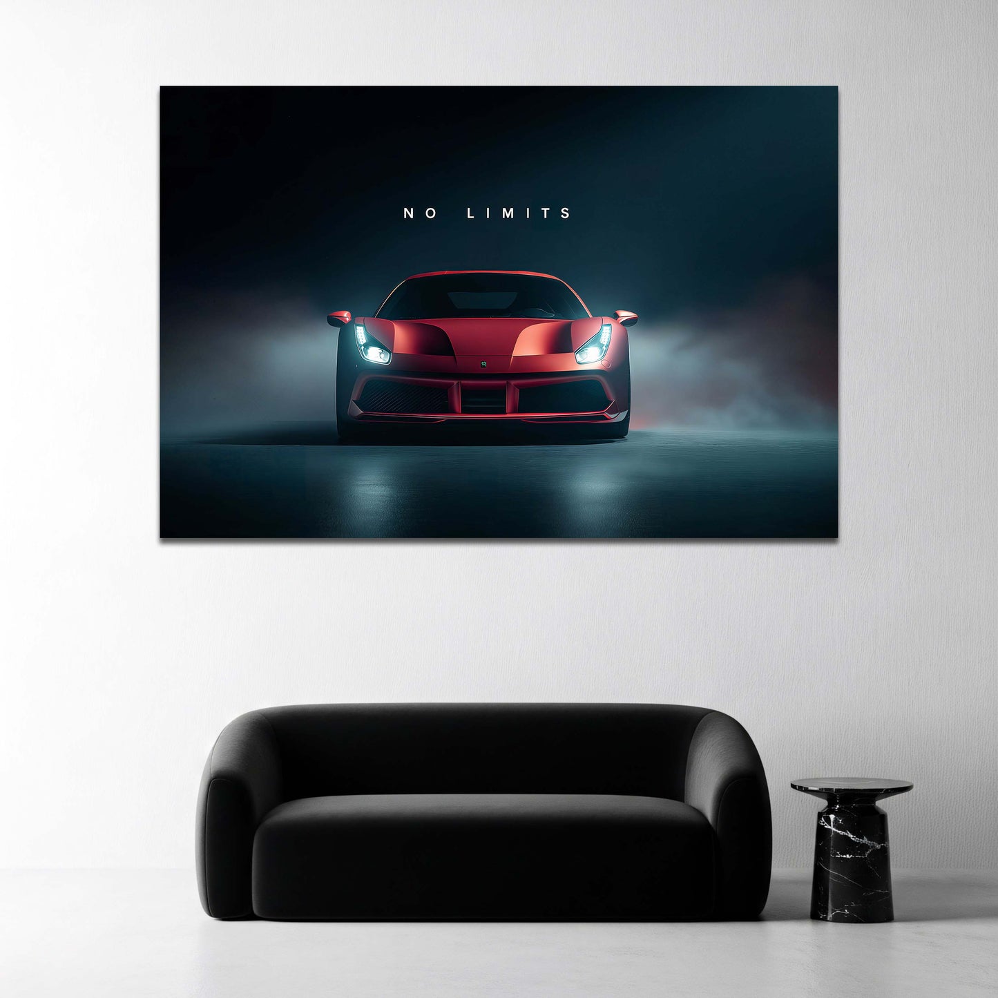 Ferrari No Limits rot frontal im dramatischen Licht Wandbild