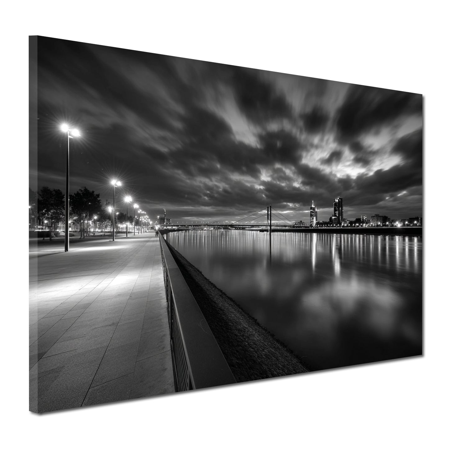 Flussufer Düsseldorf schwarz weiß Rheinpromenade Wandbild