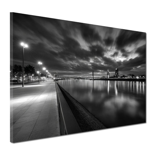 Flussufer Düsseldorf schwarz weiß Rheinpromenade Wandbild