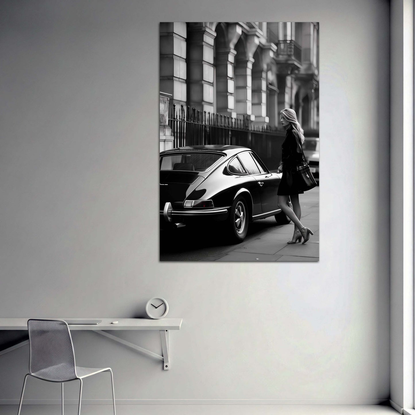 Fotografie Oldtimer Frau stilvoll schwarz weiß Wandbild
